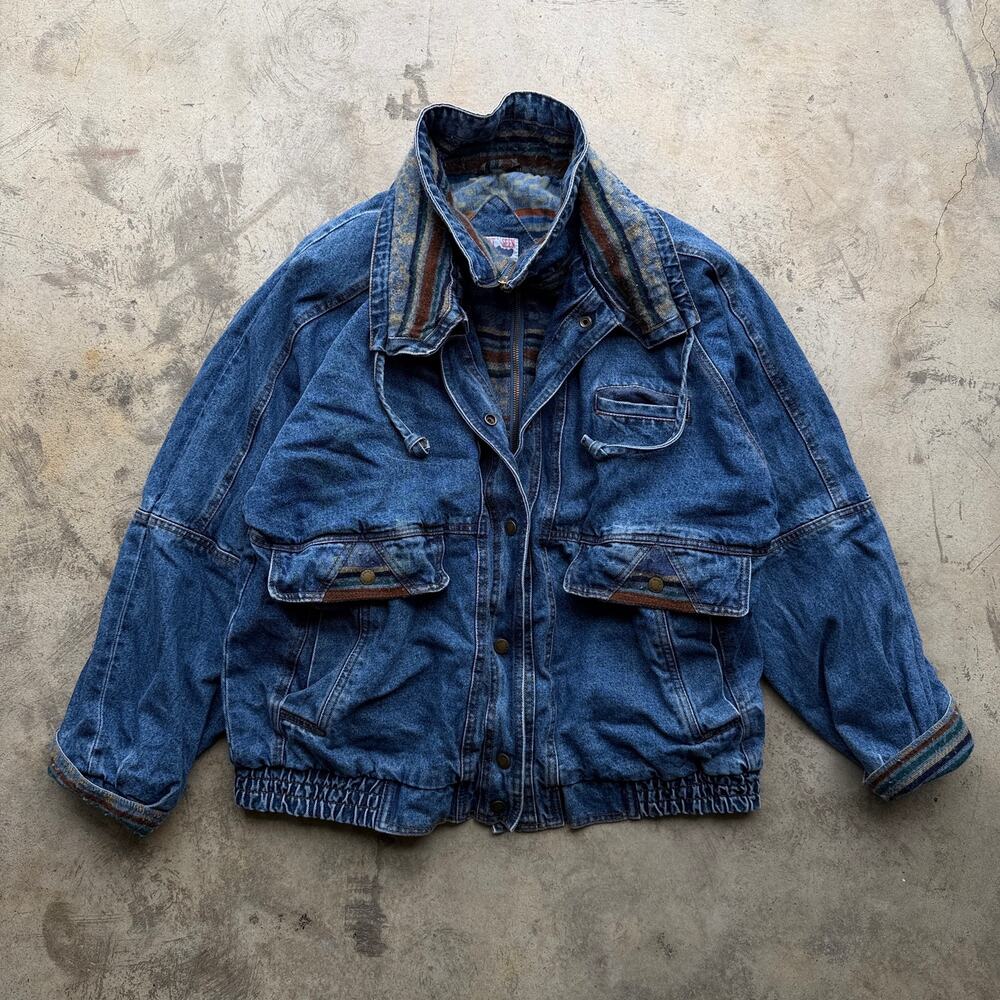 Vintage 80s Denim Aztec Blanket Lined Jacket Men’s Medium